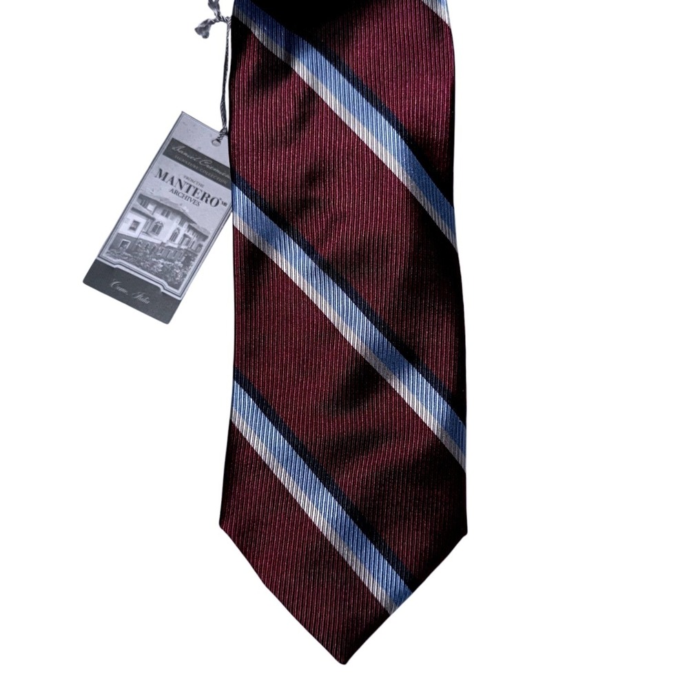 Daniel Cremieux 100% Silk Tie Dark Red Blue Striped Mantero Archives Italian NWT